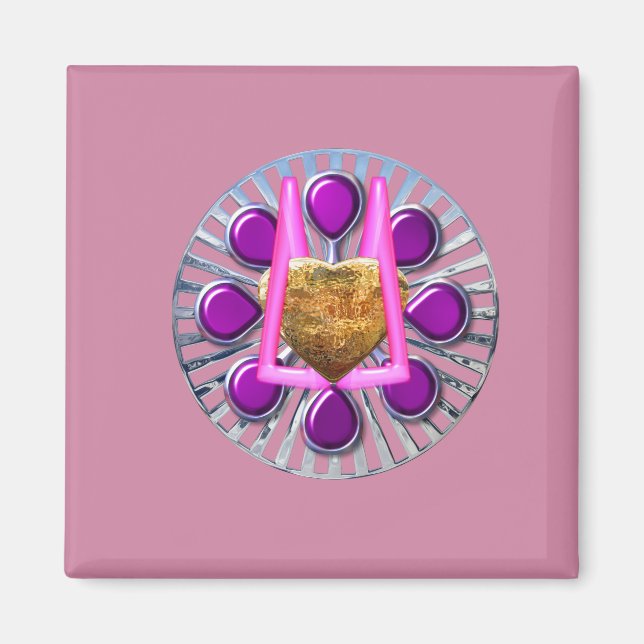 Golden Metallic Heart-ställ Magnet (Framsidan)