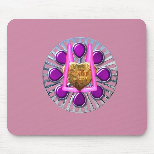 Golden Metallic Heart-ställ Musmatta (Framsidan)