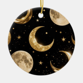 Golden Metallic Måne Mönster,Luxe Celestial Julgransprydnad Keramik