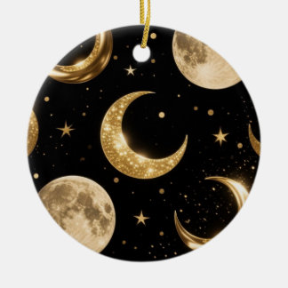 Golden Metallic Måne Mönster,Luxe Celestial Julgransprydnad Keramik