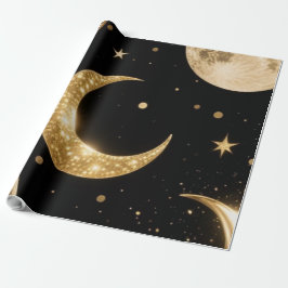 Golden Metallic Måne Mönster,Luxe Celestial Presentpapper