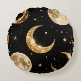 Golden Metallic Måne Mönster,Luxe Celestial Rund Kudde
