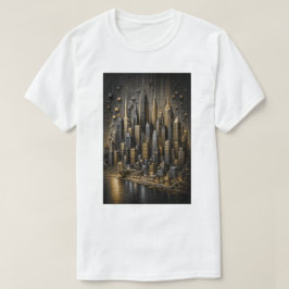 Golden Metropolis | 3D Micro Mosaik Stadssiluett T Shirt