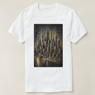 Golden Metropolis | 3D Micro Mosaik Stadssiluett T Shirt