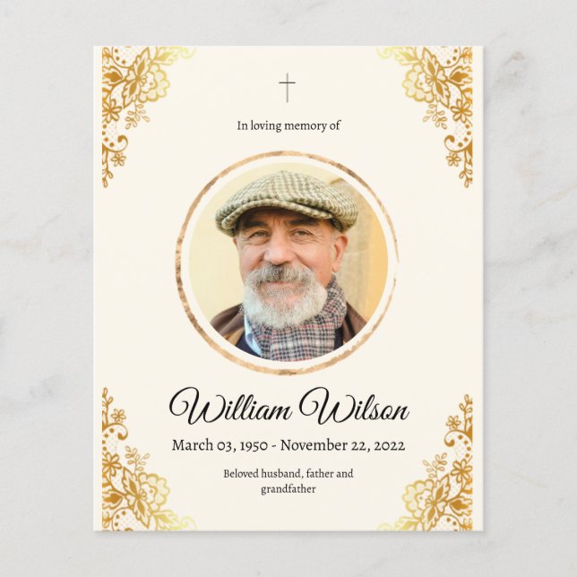 Golden Minimalist Obituary Memorial Service Flygblad (Framsidan)