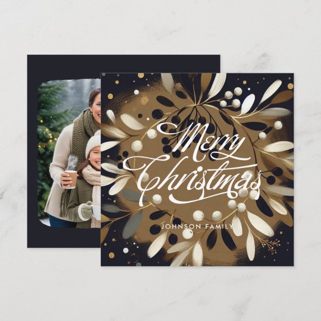 Golden mistletoes andedräkt med Helgdag Card Julkort (Fram/baksida)