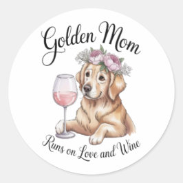 Golden Mom-klistermärke Körs på Kärlek och Vin Hun Runt Klistermärke