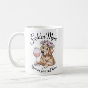 Golden Mom Mugg Körs På Kärlek Och Vin Rolig Hund