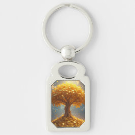 Golden money träd guld mynt rektangulärt silverfärgad nyckelring