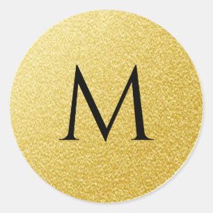 Golden Monogram Brev Guld Glitter Gnistra Runt Klistermärke