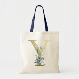 Golden Monogram Brev Y Blue Watercolor Flowers Tygkasse