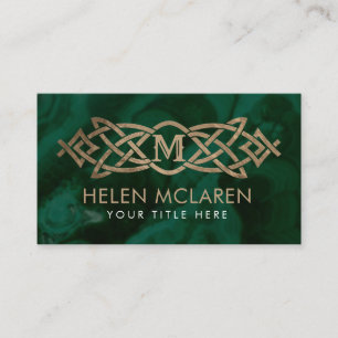 Golden Monogram Celtic Knot Ornamite på malakit Visitkort