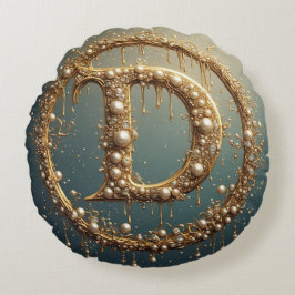 Golden Monogram Initial Letter D Rund Kudde