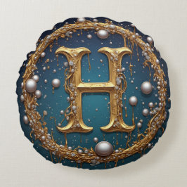 Golden Monogram Initial Letter H Rund Kudde