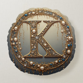 Golden Monogram Initial Letter K Rund Kudde
