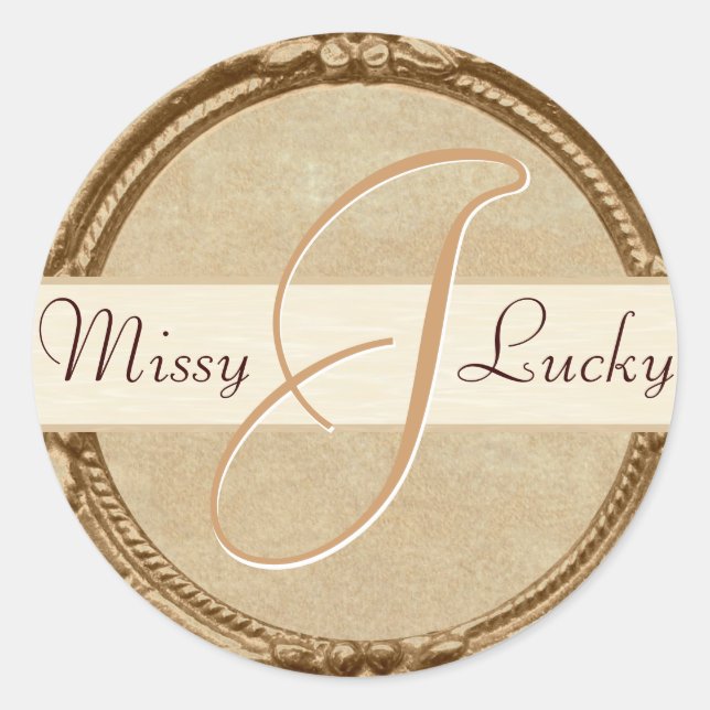 Golden Monogram Sticker/Seal Runt Klistermärke (Framsida)