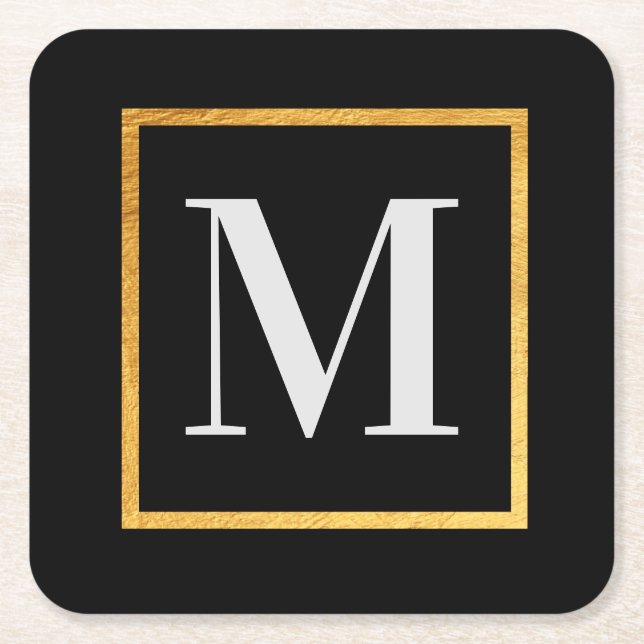 Golden Monogram Underlägg Papper Kvadrat (Framsidan)