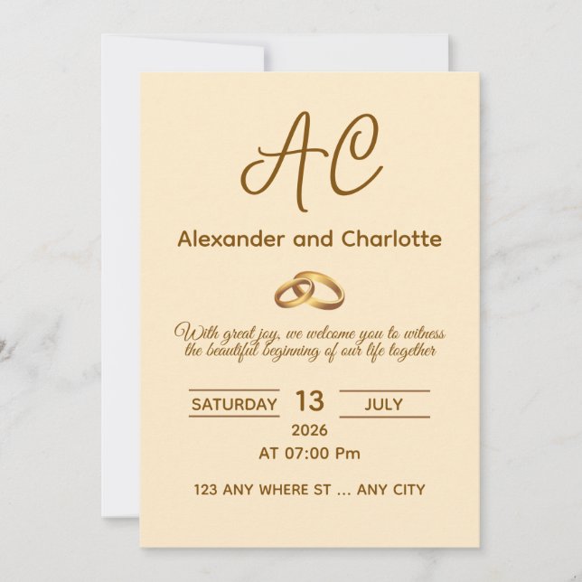 Golden Monogram Wedding Invitation Card Inbjudningar (Framsida)