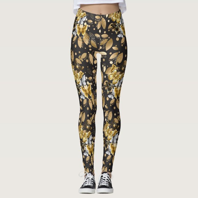 Golden Mönster 06.bw DGrey BG Leggings (Framsida)