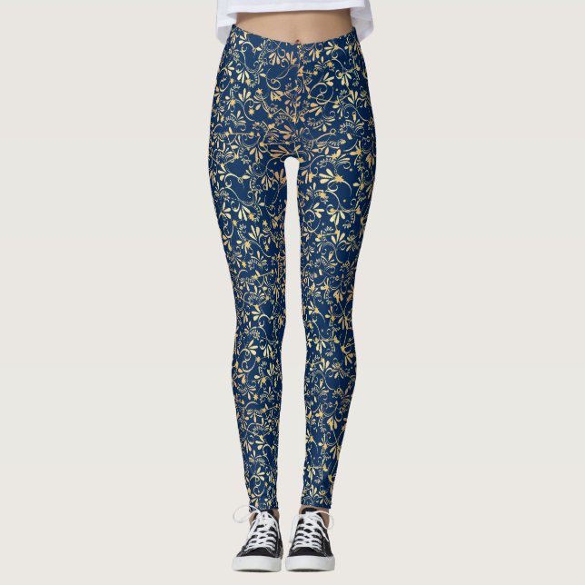 Golden Mönster 08.bw DBlue BG Leggings (Framsida)