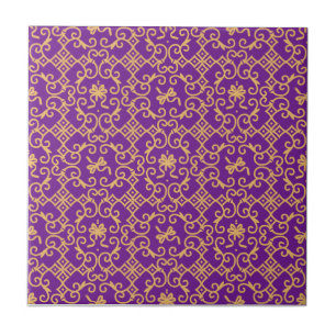 Golden Mönster med Lila Background Ceramic Tile Kakelplatta
