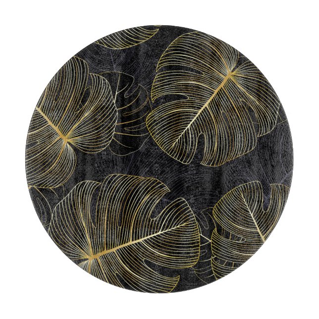 Golden monstera löv, romantisk sömlös blommigt. (Framsidan)