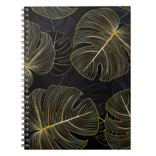 Golden monstera löv, romantisk sömlös blommigt. anteckningsbok