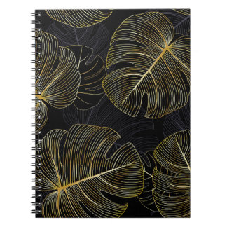 Golden monstera löv, romantisk sömlös blommigt. anteckningsbok