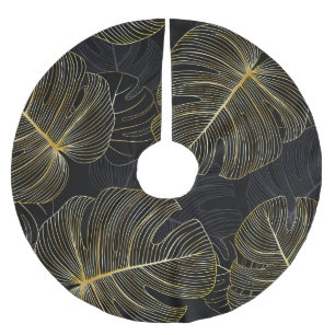 Golden monstera löv, romantisk sömlös blommigt. julgransmatta borstad polyester