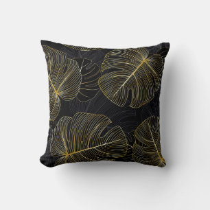 Golden monstera löv, romantisk sömlös blommigt. kudde