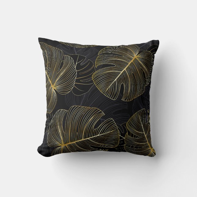 Golden monstera löv, romantisk sömlös blommigt. kudde (Framsida)