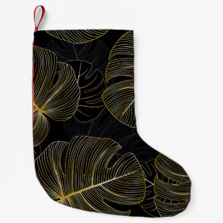 Golden monstera löv, romantisk sömlös blommigt. liten julstrumpa