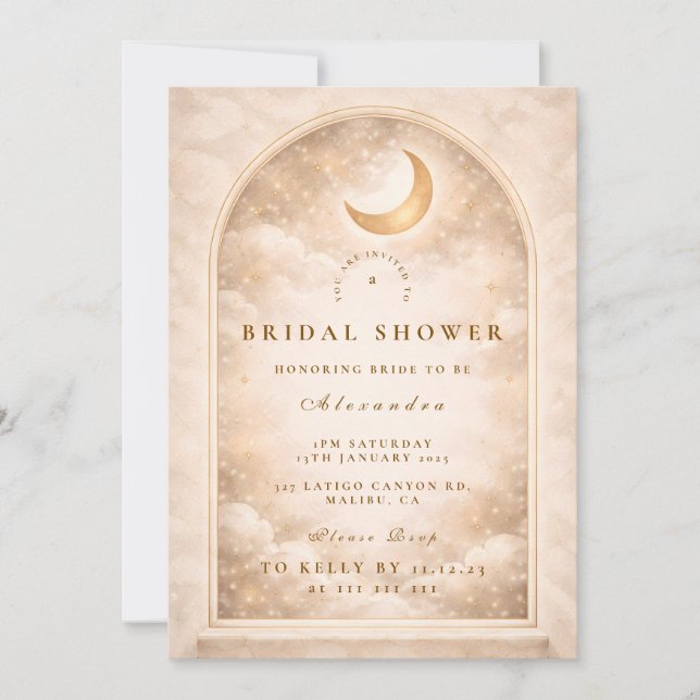 Golden Moon Arch Celestial Bridal Shower Inbjudningar (Framsida)