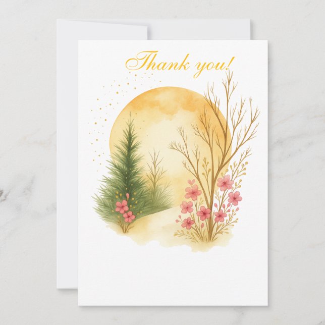 Golden Moon Winter Floral Thank You Card Tack Kort (Framsida)
