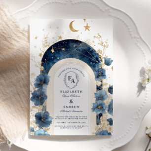 Golden Moonlit Blommigt Dreams Bröllop Inbjudningar