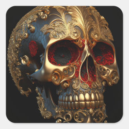 Golden Mörkret Skull med Red Öga Fyrkantigt Klistermärke