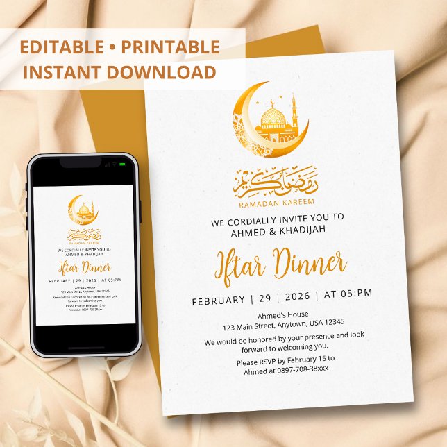 Golden Mosque Moon Ramadan Iftar Dinner Invitation Inbjudningar (Skapare uppladdad)
