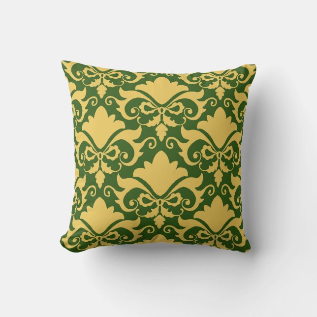 Golden Moss Damask Bows Reversible Kudde (Framsida)