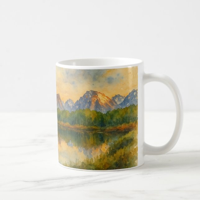 Golden Mountain Reflection Watercolor liggande Kaffemugg (Höger)