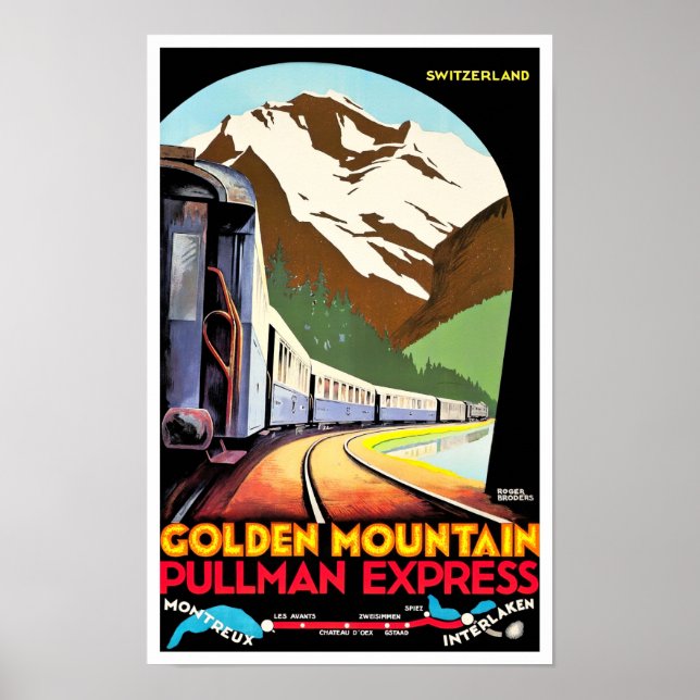 Golden Mountain Schweiz vintage resor Poster (Framsidan)