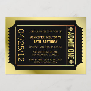 Golden Movie Biljett Inbjudningar