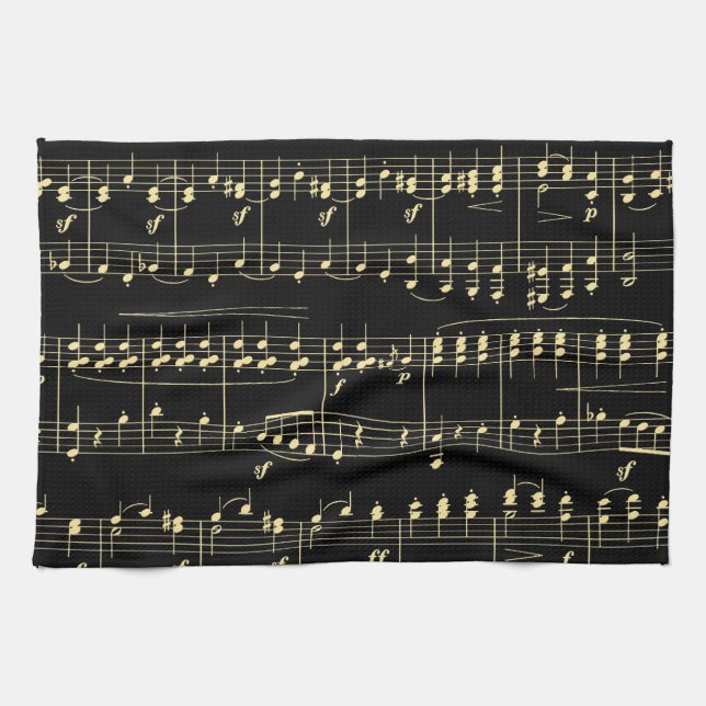 Golden Music på Black Kökshandduk (Horisontell)