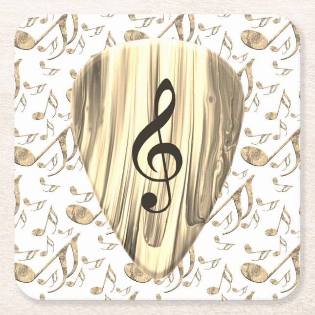 Golden Music Pick – Treble Clef Art Underlägg Papper Kvadrat (Framsidan)