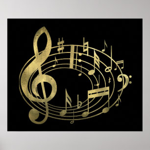 Golden musik noter i ovalform poster