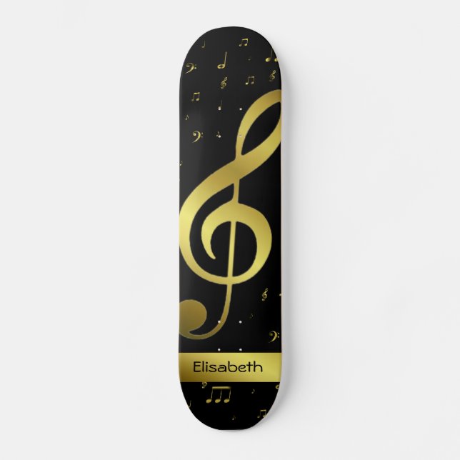 Golden musik noter i svart skateboard (Framsida)