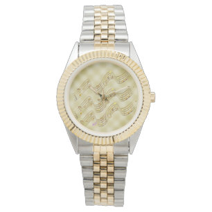 Golden Musik noter Unisex Two Tone Bracelet Watch Armbandsur