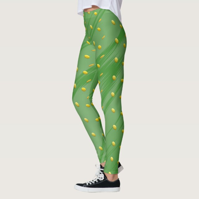 Golden Mynt Grönt Mönster St. Patrick's Day Leggings (Vänster)
