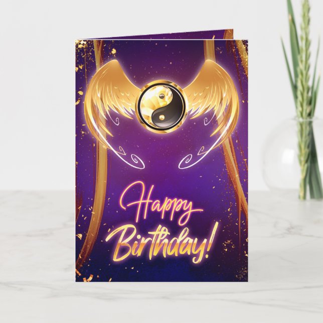 Golden Mystic Lila Yin Yang Birthday Card Kort (Framsida)