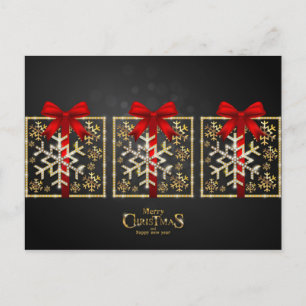 Golden n Red Gift Box Snöflingor God jul Helg Vykort