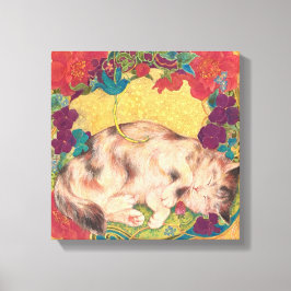  Golden Nap: Feline Serenity in Bloom Canvastryck